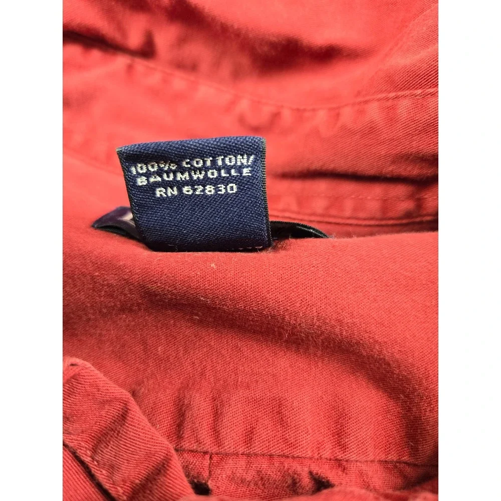 Lands End Mens XL Red Long Sleeve Cotton Button Down Shirt Regular Fit 17-17.5